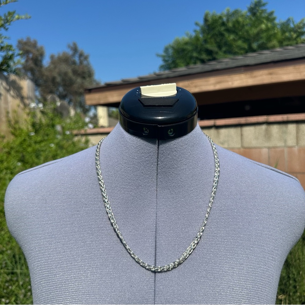 Vintage Woven Chain JC Necklace Bright Silver Toned